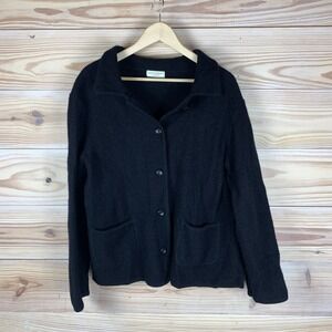 Appleseeds Sweater Womens XL Boiled Wool Button Boxy Cardigan Black